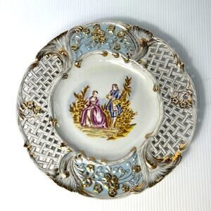 French Chinoiserie Decorative Plate Reticulated Grandmillenial Aristocracy 12 in